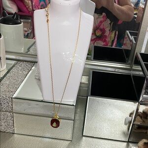 Swarovski Gold-Tone Chain Necklace with Red Pendant and Green Crystal Accent